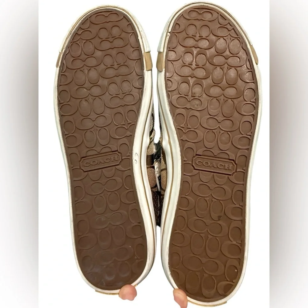 COACH Brown and Gold Indiana Hightop Sneakers Size 8.5 B